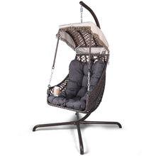 Load image into Gallery viewer, Swing Egg Chair with Stand Indoor Outdoor, Wicker Rattan Frame 350lbs Capacity Hammock Chair for Patio Bedroom with Sunshade Cloth, Courtyard, Cushion And Pillow(OLD W1132P169534)