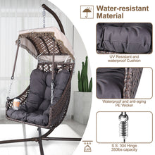 Load image into Gallery viewer, Swing Egg Chair with Stand Indoor Outdoor, Wicker Rattan Frame 350lbs Capacity Hammock Chair for Patio Bedroom with Sunshade Cloth, Courtyard, Cushion And Pillow(OLD W1132P169534)