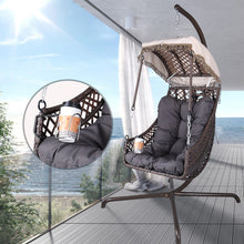 Load image into Gallery viewer, Swing Egg Chair with Stand Indoor Outdoor, Wicker Rattan Frame 350lbs Capacity Hammock Chair for Patio Bedroom with Sunshade Cloth, Courtyard, Cushion And Pillow(OLD W1132P169534)