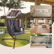 Load image into Gallery viewer, Swing Egg Chair with Stand Indoor Outdoor, Wicker Rattan Frame 350lbs Capacity Hammock Chair for Patio Bedroom with Sunshade Cloth, Courtyard, Cushion And Pillow(OLD W1132P169534)
