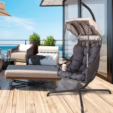 Load image into Gallery viewer, Swing Egg Chair with Stand Indoor Outdoor, Wicker Rattan Frame 350lbs Capacity Hammock Chair for Patio Bedroom with Sunshade Cloth, Courtyard, Cushion And Pillow(OLD W1132P169534)