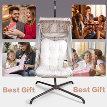 Load image into Gallery viewer, Swing Egg Chair with Stand Indoor Outdoor, Wicker Rattan Frame 350lbs Capacity Hammock Chair for Patio Bedroom with Sunshade Cloth, Courtyard, Cushion And Pillow