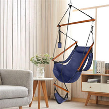 Load image into Gallery viewer, Oxford Cloth Hardwood With Cup Holder Wooden Stick Perforated 100kg Seaside Courtyard Oxford Cloth Hanging Chair Blue