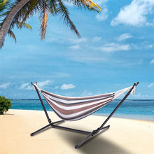 Load image into Gallery viewer, Professional Black & Silver Flowers Hammock Stand with Polyester Coffee Stripe Hammock