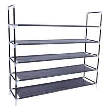 Load image into Gallery viewer, Simple Assembly 5 Tiers Non-woven Fabric Shoe Rack with Handle Black