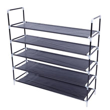 Load image into Gallery viewer, Simple Assembly 5 Tiers Non-woven Fabric Shoe Rack with Handle Black