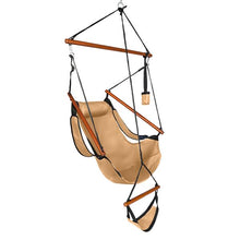 Load image into Gallery viewer, Oxford Cloth Hardwood With Cup Holder Wooden Stick Perforated 100kg Seaside Courtyard Oxford Cloth Hanging Chair Brown