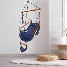 Load image into Gallery viewer, Oxford Cloth Hardwood With Cup Holder Wooden Stick Perforated 100kg Seaside Courtyard Oxford Cloth Hanging Chair Blue