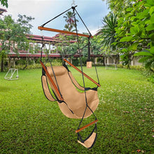 Load image into Gallery viewer, Oxford Cloth Hardwood With Cup Holder Wooden Stick Perforated 100kg Seaside Courtyard Oxford Cloth Hanging Chair Brown