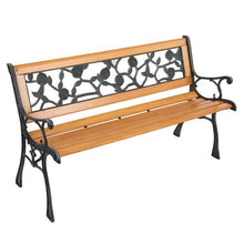 Load image into Gallery viewer, 49" Garden Bench Patio Porch Chair Deck Hardwood Cast Iron Love Seat Rose Style Back