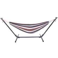 Load image into Gallery viewer, Professional Black & Silver Flowers Hammock Stand with Polyester Coffee Stripe Hammock