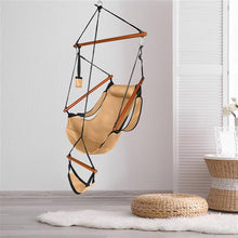Load image into Gallery viewer, Oxford Cloth Hardwood With Cup Holder Wooden Stick Perforated 100kg Seaside Courtyard Oxford Cloth Hanging Chair Brown