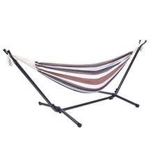 Load image into Gallery viewer, Professional Black & Silver Flowers Hammock Stand with Polyester Coffee Stripe Hammock
