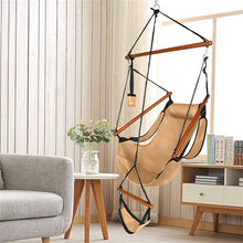 Load image into Gallery viewer, Oxford Cloth Hardwood With Cup Holder Wooden Stick Perforated 100kg Seaside Courtyard Oxford Cloth Hanging Chair Brown