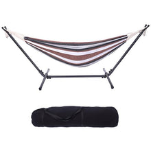Load image into Gallery viewer, Professional Black & Silver Flowers Hammock Stand with Polyester Coffee Stripe Hammock