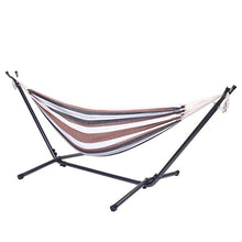 Load image into Gallery viewer, Professional Black & Silver Flowers Hammock Stand with Polyester Coffee Stripe Hammock