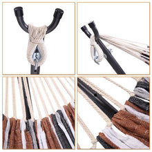 Load image into Gallery viewer, Professional Black & Silver Flowers Hammock Stand with Polyester Coffee Stripe Hammock