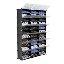 Load image into Gallery viewer, 12-Tier Portable 72 Pair Shoe Rack Organizer 36 Grids Tower Shelf Storage Cabinet Stand Expandable for Heels, Boots, Slippers, Black