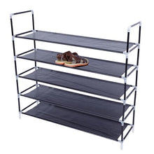 Load image into Gallery viewer, Simple Assembly 5 Tiers Non-woven Fabric Shoe Rack with Handle Black