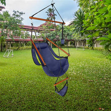 Load image into Gallery viewer, Oxford Cloth Hardwood With Cup Holder Wooden Stick Perforated 100kg Seaside Courtyard Oxford Cloth Hanging Chair Blue