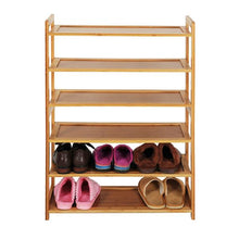 Load image into Gallery viewer, Concise Rectangle 6 Tiers Bamboo Shoe Rack Wood Color
