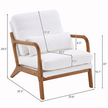 Load image into Gallery viewer, Oak Armrest Oak Upholstered Teddy Velvet Single Lounge Chair Indoor Lounge Chair Off-White
