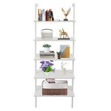 Load image into Gallery viewer, 5-Shelf Wood Ladder Bookcase with Metal Frame, Industrial 5-Tier Modern Ladder Shelf Wood Shelves,White
