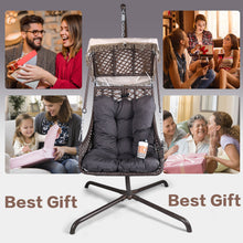 Load image into Gallery viewer, Swing Egg Chair with Stand Indoor Outdoor, Wicker Rattan Frame 350lbs Capacity Hammock Chair for Patio Bedroom with Sunshade Cloth, Courtyard, Cushion And Pillow(OLD W1132P169534)
