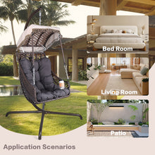 Load image into Gallery viewer, Swing Egg Chair with Stand Indoor Outdoor, Wicker Rattan Frame 350lbs Capacity Hammock Chair for Patio Bedroom with Sunshade Cloth, Courtyard, Cushion And Pillow(OLD W1132P169534)
