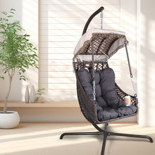 Load image into Gallery viewer, Swing Egg Chair with Stand Indoor Outdoor, Wicker Rattan Frame 350lbs Capacity Hammock Chair for Patio Bedroom with Sunshade Cloth, Courtyard, Cushion And Pillow(OLD W1132P169534)
