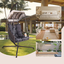 Load image into Gallery viewer, Swing Egg Chair with Stand Indoor Outdoor, Wicker Rattan Frame 350lbs Capacity Hammock Chair for Patio Bedroom with Sunshade Cloth, Courtyard, Cushion And Pillow(OLD W1132P169534)
